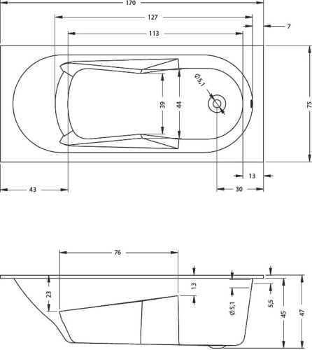Акриловая ванна Riho Bathtubs Lazy 170х75 фото 3
