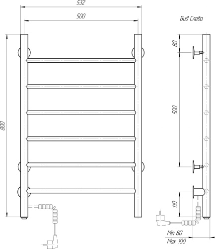 13 620 руб. Полотенцесушитель электрический Domoterm Классик DMT 109-6 80х50, L, черный матовый фото 4 Полотенцесушитель электрический Domoterm Классик DMT 109-6 80х50, L, черный матовый фото 4