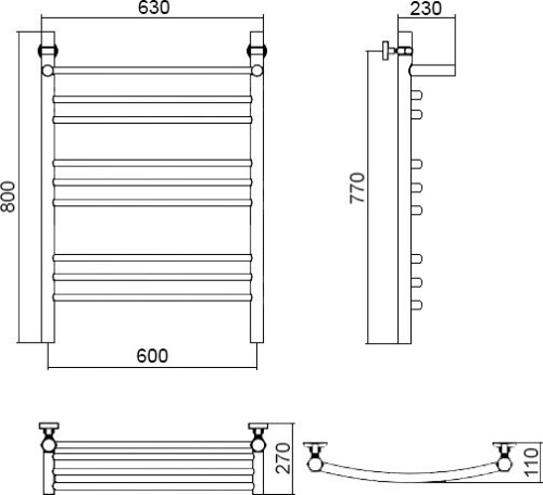 Полотенцесушитель водяной Aquanerzh Дуга групповая с полкой 80х60 фото 2