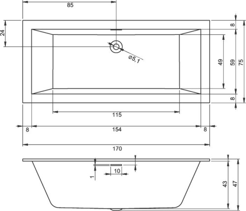 Акриловая ванна Riho Rething Cubic BD8900500000000 R, 170x75 фото 4