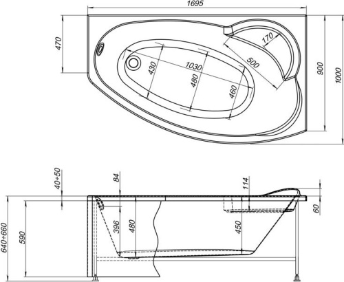 Акриловая ванна Aquanet Sofia 00205553 170x90 R с каркасом фото 4