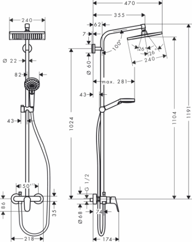 Душевая стойка Hansgrohe Crometta E 240 1jet Showerpipe 27284000 фото 2