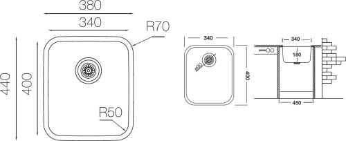 Мойка кухонная TopZero Undermount D340 GT8K фото 2