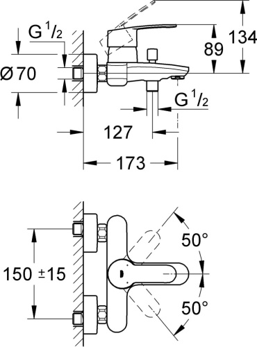 Смеситель Grohe Eurostyle Cosmopolitan 33591002 для ванны с душем фото 12