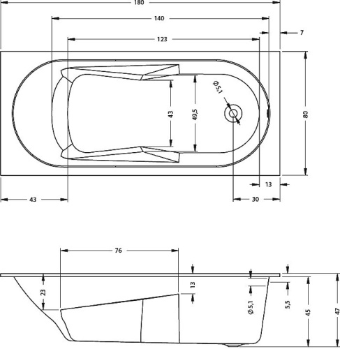Акриловая ванна Riho Bathtubs Lazy 180х80 фото 3