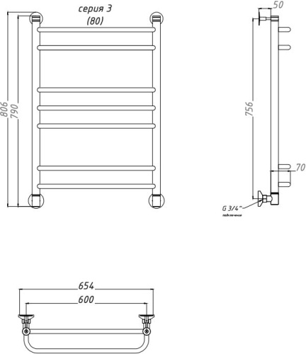 Полотенцесушитель водяной Тругор ЛЦ Идеал комби НП 3 80x60 фото 4