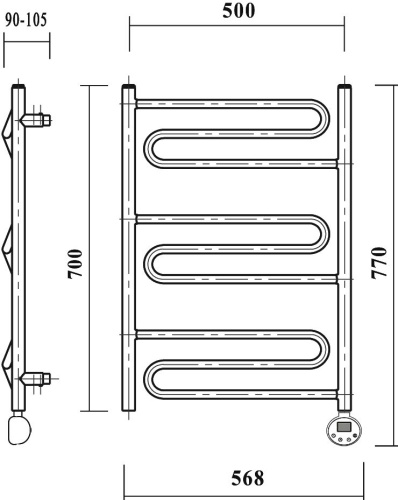 Полотенцесушитель электрический Domoterm Офелия П9 50x70, хром, R фото 3