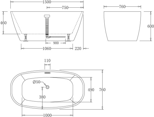 Акриловая ванна BelBagno BB72-1500 150x80 фото 4