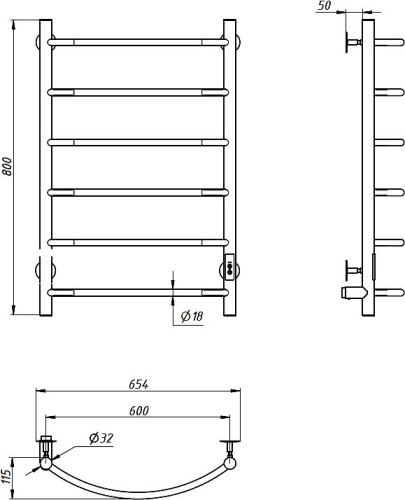 Полотенцесушитель электрический Тругор Пэк 5 80х60 с выключателем фото 3