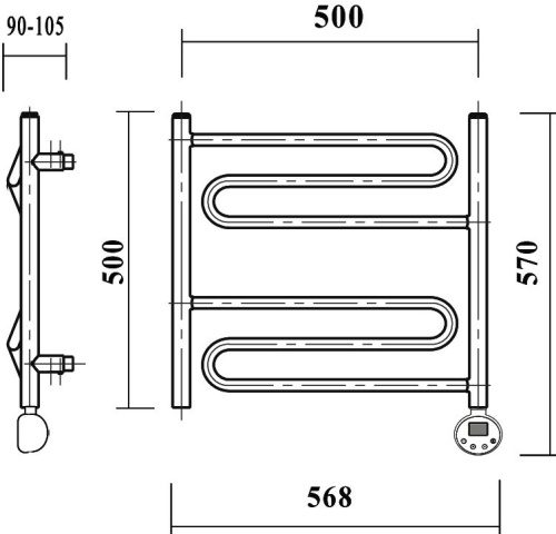 Полотенцесушитель электрический Domoterm Офелия П6 50x50, хром, R фото 3
