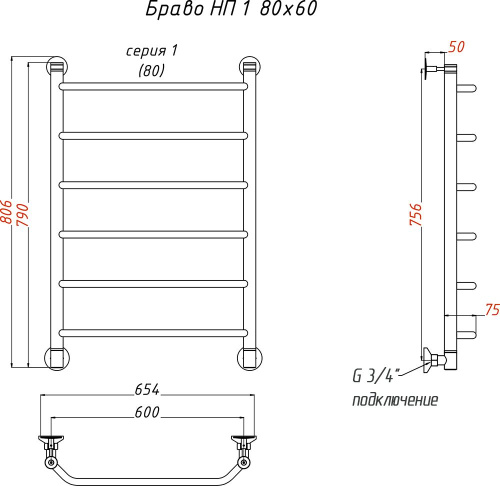 Полотенцесушитель водяной Тругор ЛЦ Браво НП 1 80x60 фото 2