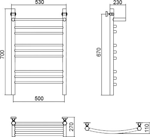 Полотенцесушитель водяной Aquanerzh Дуга групповая с полкой 70х50 фото 3