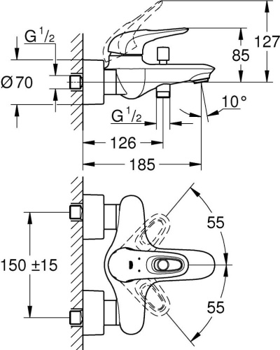 Смеситель Grohe Eurostyle New 33591LS3 для ванны с душем фото 2
