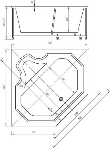 Акриловая ванна Акватек Лира LIR150-0000011 150x150 фото 2