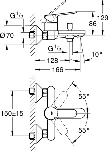 Смеситель Grohe BauEdge 23605000 для ванны с душем фото 2