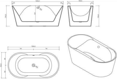 Акриловая ванна BelBagno BB200-1500-750 150x75 фото 6