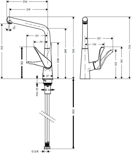 Смеситель Hansgrohe Metris 14822000 для кухонной мойки фото 6