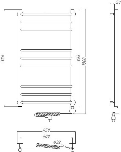 Полотенцесушитель электрический Тругор Аспект эл ТЭН 3 ЛЦ6 100x40 фото 3
