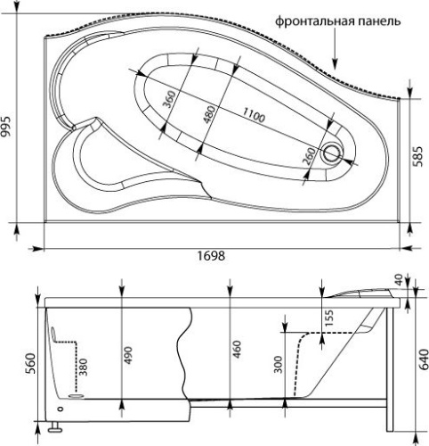 Акриловая ванна Aquanet Palma 00205537 170x90 R с каркасом фото 10