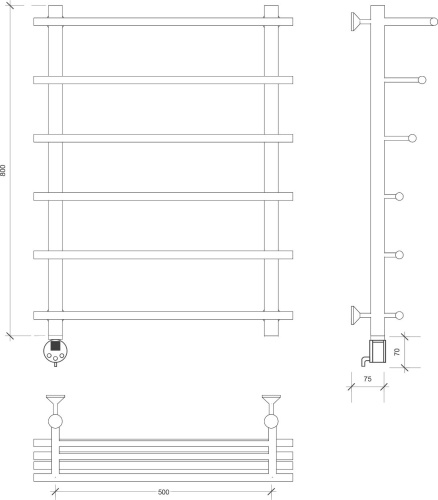 Полотенцесушитель электрический Secado Турин 6 80х50, хром, L фото 3
