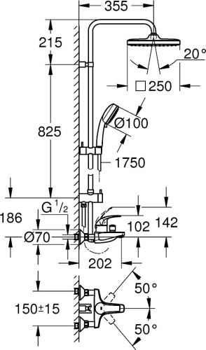 Душевая стойка Grohe Tempesta Cosmopolitan System 250 Cube 26693000 фото 8