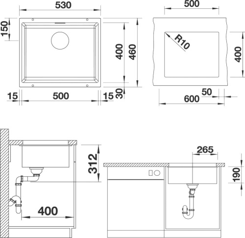 Мойка кухонная Blanco Subline 500-U алюметаллик фото 2