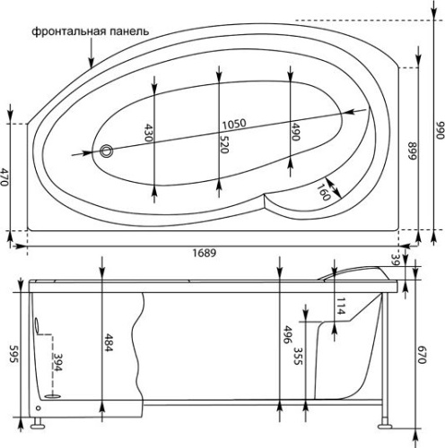 Акриловая ванна Aquanet Jersey 00205405 170x100 L с каркасом фото 5