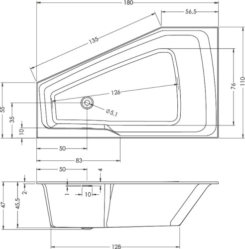 Акриловая ванна Riho Rething Space R, 180х110 фото 3