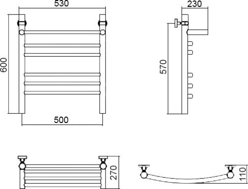 Полотенцесушитель водяной Aquanerzh Дуга групповая с полкой 60х50 фото 3