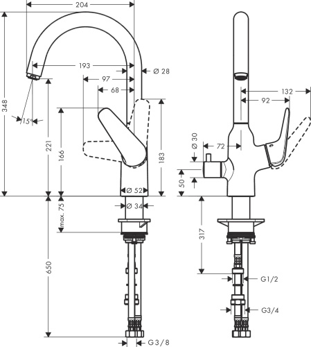 Смеситель Hansgrohe Focus M42 71803000 для кухонной мойки, хром фото 2