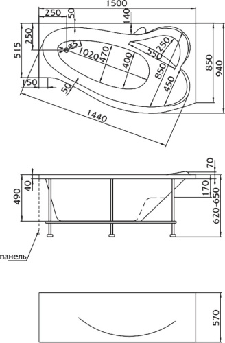 Акриловая ванна Marka One Gracia 150x90 L фото 6