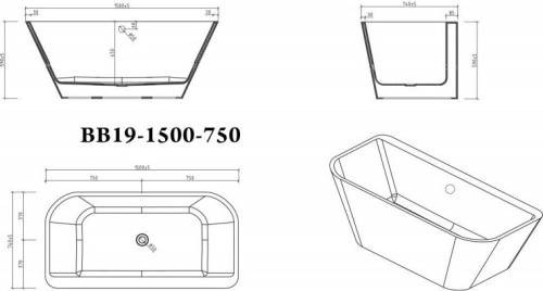 Акриловая ванна BelBagno BB19-1500-750 150x70 фото 4