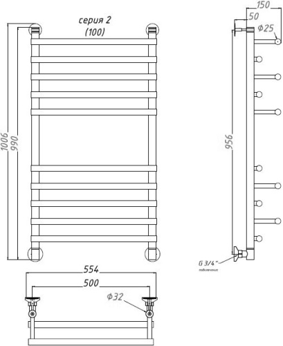 Полотенцесушитель водяной Тругор Гамбит НП 2 ЛЦ24 100x50 фото 3