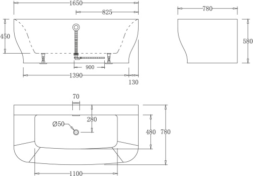 Акриловая ванна BelBagno BB74-1650 165x70 фото 3