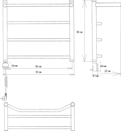 Полотенцесушитель электрический EWRIKA Сафо FT 60х50 L, хром фото 4