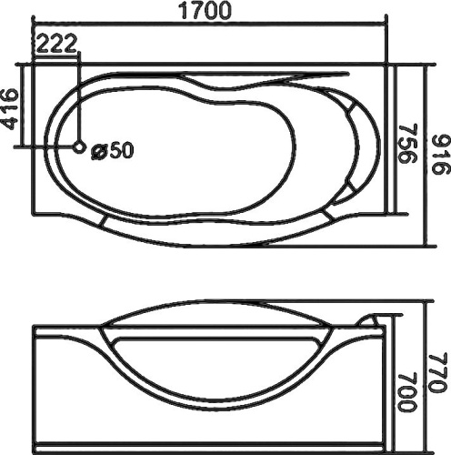 Акриловая ванна Gemy G9072 B 170x90 L фото 4