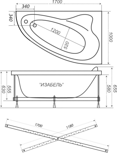 Акриловая ванна Triton Изабель Щ0000044607 170x100 L с каркасом фото 5
