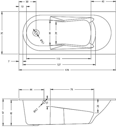 Акриловая ванна Riho Bathtubs Lazy 170х75 L фото 5