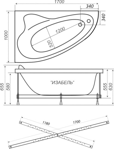 Акриловая ванна Triton Изабель Щ0000044608 170x100 R с каркасом фото 5