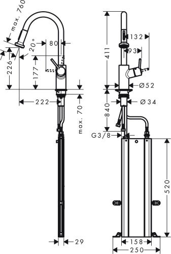 Смеситель Hansgrohe Talis M52 73863800 для кухонной мойки, сталь фото 4