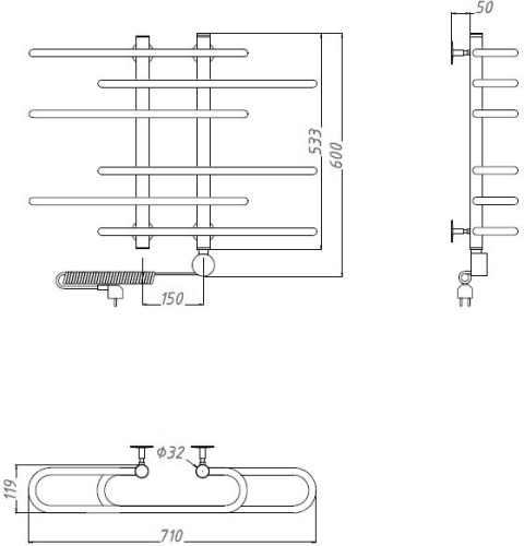 Полотенцесушитель электрический Тругор Логика эл ТЭН ЛЦ9 60x60 фото 3