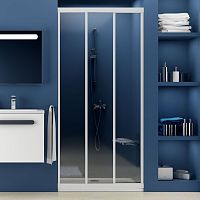 Душевая дверь в нишу Ravak ASDP3-90 Transparent, профиль белый + средство для ванн и душевых кабин