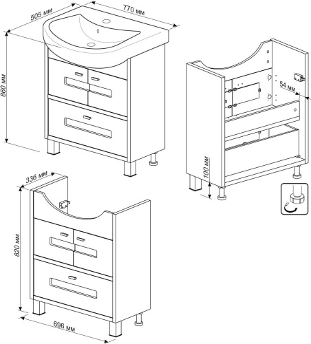 Мебель для ванной Бриклаер Бали 75 светлая лиственница фото 7